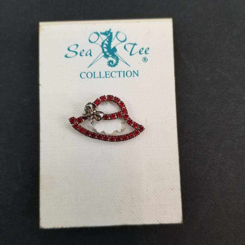 Vintage Red hat society pin rhinestones 2"